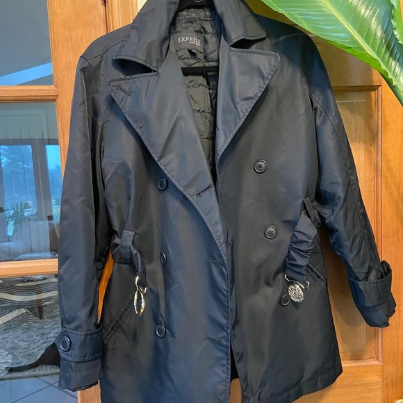 Express Jackets & Blazers - Express black Belted Rain Coat Trench Jacket, detachable  down insert, size  S